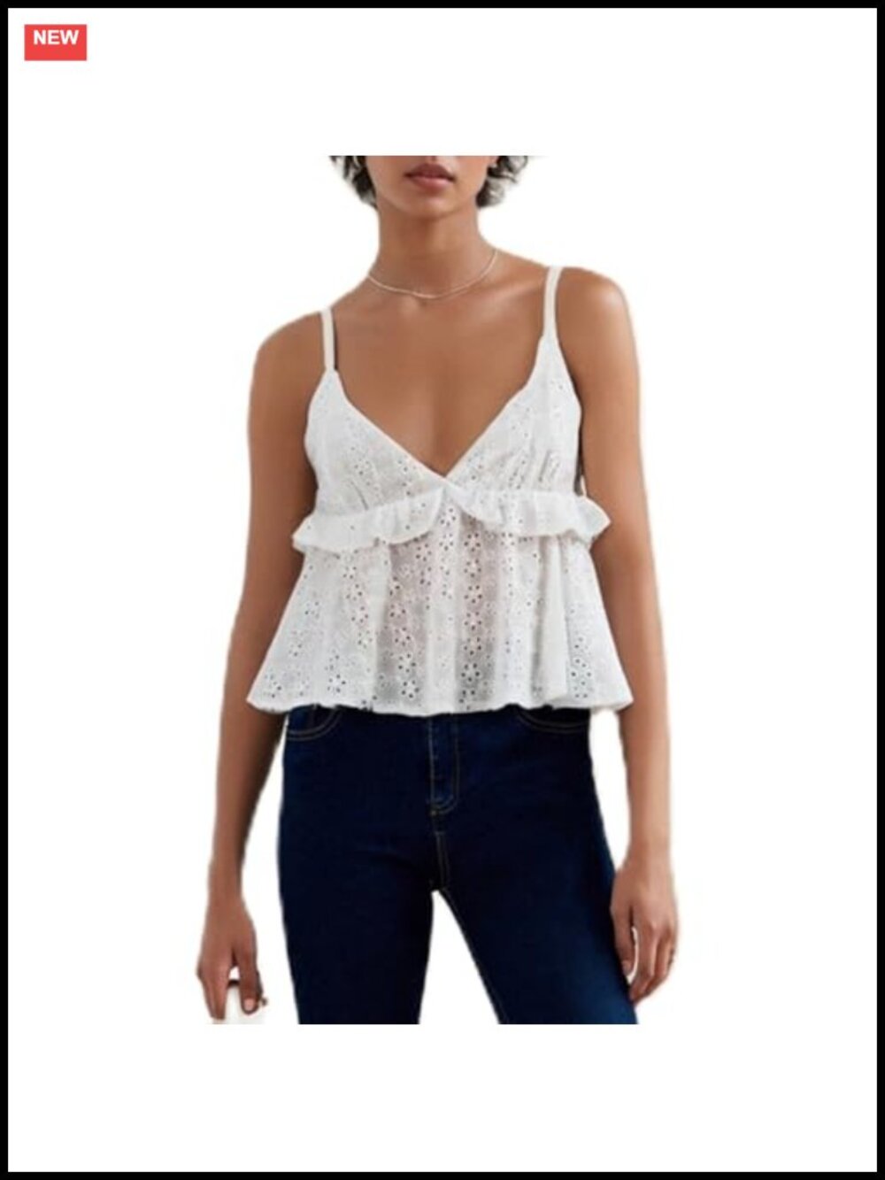 Women's Boho Babydoll Tank Top V-Neck Ruffle Peplum Eyelet Cami